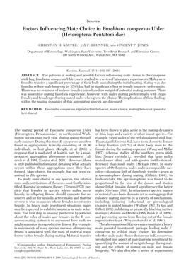 Factors Influencing Mate Choice in Euschistus Conspersus Uhler