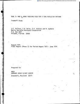 AND I^-BAND TRACKING FEED for a TORS REFLECTOR ANTENNA Tradeoff Study JC Pullara, CW Bales, GP Kefalas and M. Uyeh