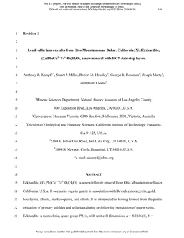 Revision 2 Lead–Tellurium Oxysalts from Otto Mountain Near Baker