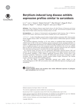 Beryllium-Induced Lung Disease Exhibits Expression Profiles Similar to Sarcoidosis