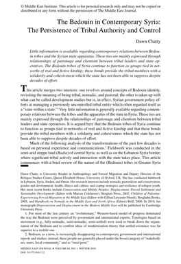 The Bedouin in Contemporary Syria: the Persistence of Tribal Authority and Control