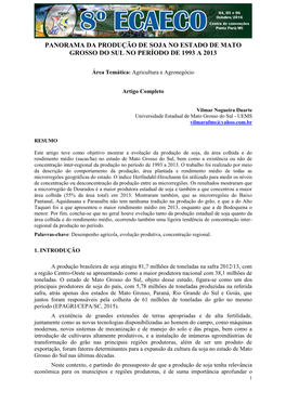 Panorama Da Produção De Soja No Estado De Mato Grosso Do Sul No Período De 1993 a 2013