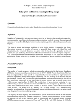 Polypeptide and Protein Modeling for Drug Design Encyclopedia Of