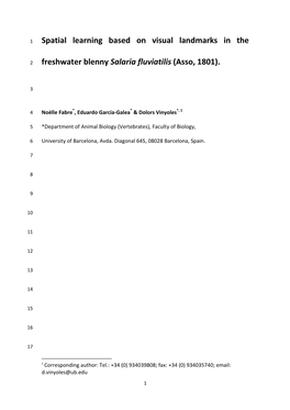 Spatial Learning Based on Visual Landmarks in the Freshwater Blenny Salaria Fluviatilis