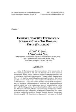 Evidence of Active Tectonics in Southern Italy: the Rossano Fault (Calabria)