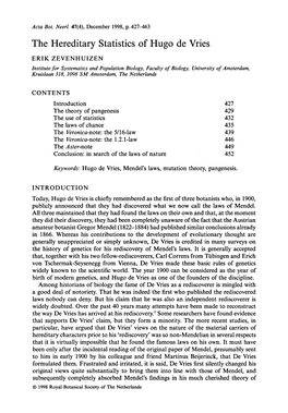 The Hereditary Statistics of Hugo De Vries