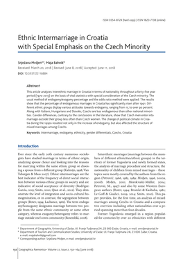 Ethnic Intermarriage in Croatia with Special Emphasis on the Czech Minority