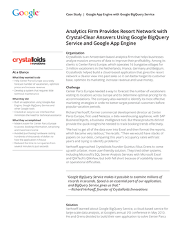 Analytics Firm Provides Resort Network with Crystal-Clear Answers Using Google Bigquery Service and Google App Engine