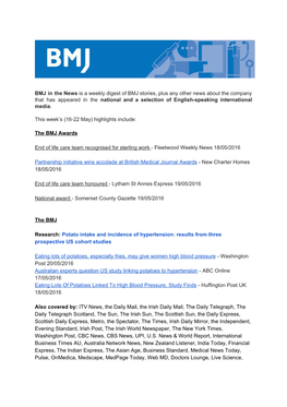 BMJ in the News Is a Weekly Digest of BMJ Stories, Plus Any Other News