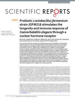 Probiotic Lactobacillus Fermentum Strain JDFM216 Stimulates the Longevity and Immune Response of Caenorhabditis Elegans Through