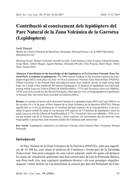 Contribució Al Coneixement Dels Lepidòpters Del Parc Natural De La Zona Volcànica De La Garrotxa (Lepidoptera)