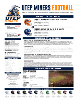 UTEP MINERS FOOTBALL UTEP Vs