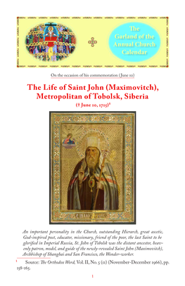 The Life of St. John, Metropolitan of Tobolsk, Siberia
