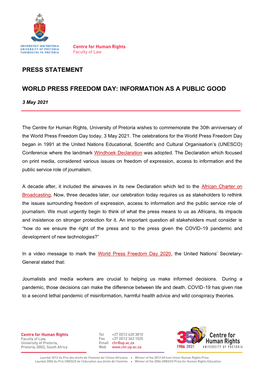 Press Statement World Press Freedom Day: Information