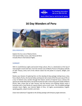 Wonders of Peru Itinerary