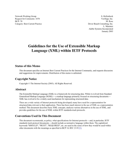 Guidelines for the Use of Extensible Markup Language (XML) Within IETF Protocols