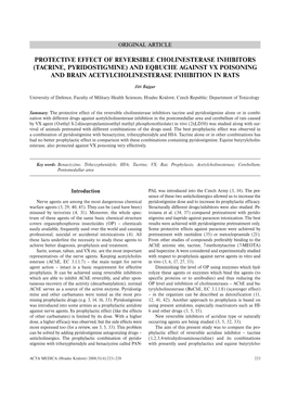 Protective Effect of Reversible Cholinesterase Inhibitors (Tacrine, Pyridostigmine) and Eqbuche Against Vx Poisoning and Brain Acetylcholinesterase Inhibition in Rats