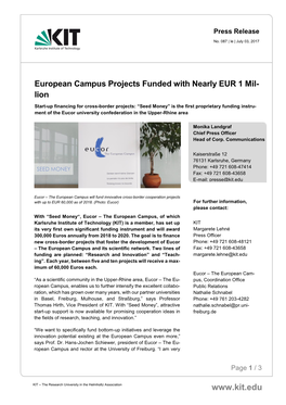 European Campus Projects Funded with Nearly EUR 1 Million