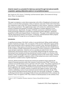 Antarctic Research As a Precedent for Diplomacy Exercised Through International Scientific Cooperation: Applying Collaborative Systems in Non-Jurisdictional Spaces