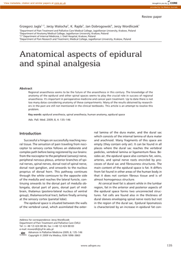 Anatomical Aspects of Epidural and Spinal Analgesia