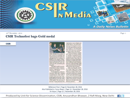 CSIR Technofest Bags Gold Medal