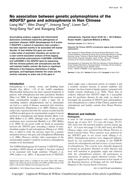 No Association Between Genetic Polymorphisms of the NDUFS7