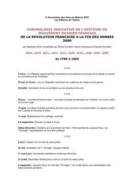 CHRONOLOGIE Mvt Ouvrier