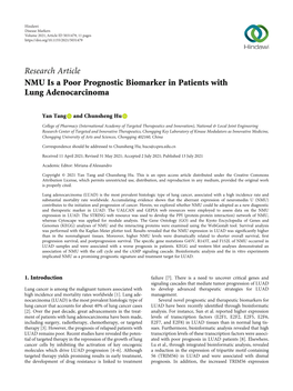 NMU Is a Poor Prognostic Biomarker in Patients with Lung Adenocarcinoma