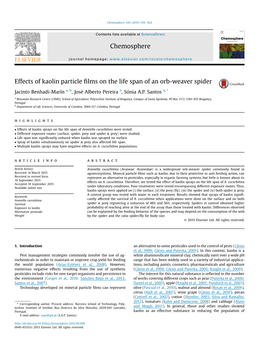 Effects of Kaolin Particle Films on the Life Span of an Orb-Weaver Spider