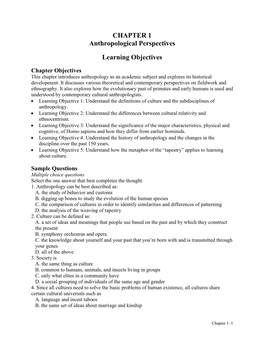 CHAPTER 1 Anthropological Perspectives Learning Objectives
