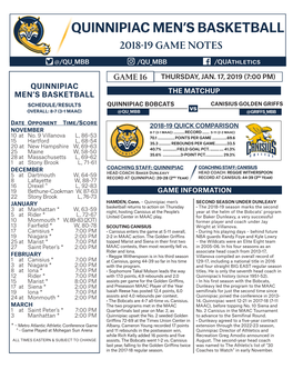 Quinnipiac Men's Basketball 2018-19 Statisticsquinnipiac Combined Team Statistics (As of Jan 17, 2019) All Games