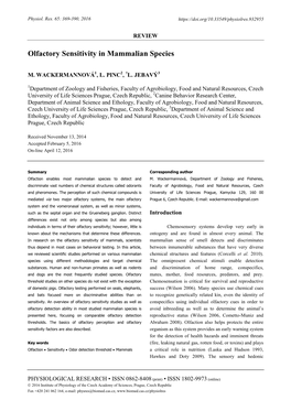 Olfactory Sensitivity in Mammalian Species