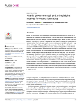 Health, Environmental, and Animal Rights Motives for Vegetarian Eating