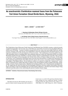 An Anachronistic Clarkforkian Mammal Fauna from the Paleocene Fort Union Formation (Great Divide Basin, Wyoming, USA)