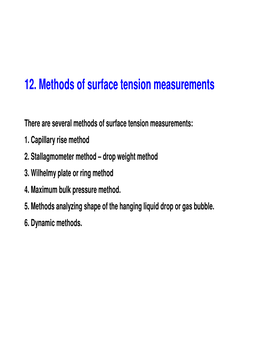 12. Methods of Surface Tension Measurements
