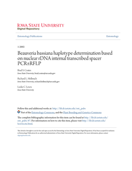 Beauveria Bassiana Haplotype Determination Based on Nuclear Rdna Internal Transcribed Spacer PCR±RFLP Brad S