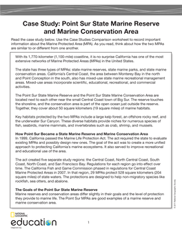 Case Study: Point Sur State Marine Reserve and Marine Conservation Area Read the Case Study Below