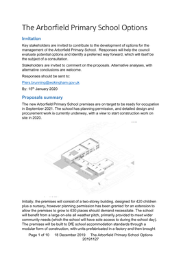 The Arborfield Primary School Options