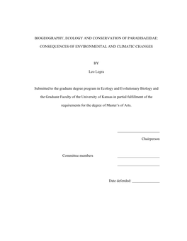 BIOGEOGRAPHY, ECOLOGY and CONSERVATION of PARADISAEIDAE: CONSEQUENCES of ENVIRONMENTAL and CLIMATIC CHANGES by Leo Legra Submitt