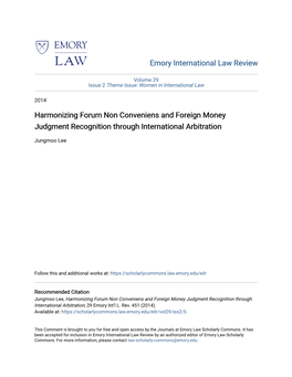 Harmonizing Forum Non Conveniens and Foreign Money Judgment Recognition Through International Arbitration