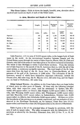 RIVERS and LAKES 11 the Great Lakes.—Table 4 Shows the Length