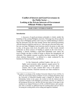 Conflict of Interest and Good Governance in the Public Sector — Looking at the Private Interests of Government Officials Within a Spectrum