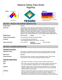 Material Safety Data Sheet Naphtha