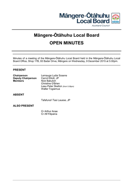 Māngere-Ōtāhuhu Local Board OPEN MINUTES