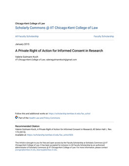 A Private Right of Action for Informed Consent in Research