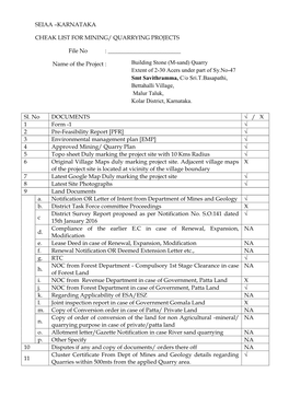 Karnataka Cheak List for Mining