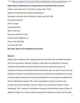 1 Septin Roles and Mechanisms in Organization Of