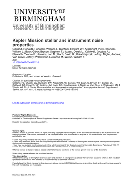 Kepler Mission Stellar and Instrument Noise Properties