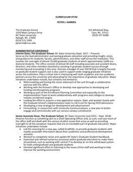 CURRICULUM VITAE PETER J. HARRIES the Graduate School