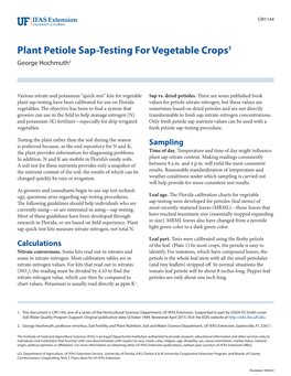 Plant Petiole Sap-Testing for Vegetable Crops1 George Hochmuth2
